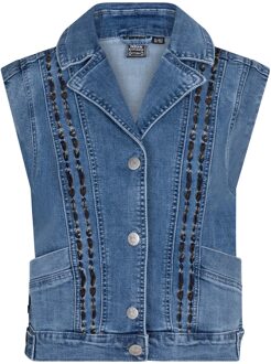 Indian blue Jeans Meisjes denim gilet embroidery - Medium blauw denim - Maat 164