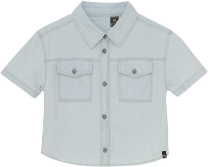 Indian blue Jeans Zomer crop top meisjes - blauw - bleached denim - Maat 128