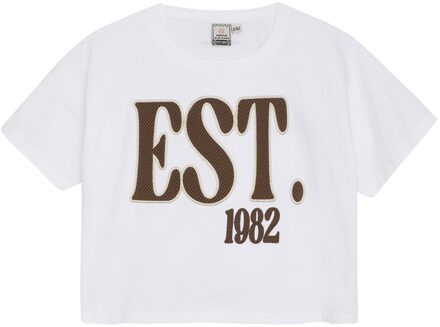 Indian blue Jeans Zomer T-shirt S/S meisjes - wit - cropped - wide fit - Maat 128