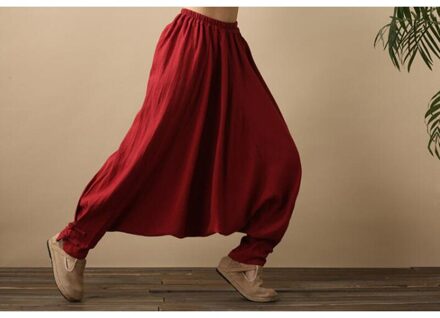 Indian Nepal Baggy Broek Kleur Zwart Rood Mannen Linnen Broek Bloeiers Mannelijke Ongedwongen Harembroek Vloeistof Groot Kruis broek M / rood