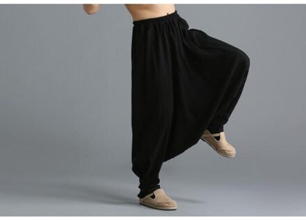 Indian Nepal Baggy Broek Kleur Zwart Rood Mannen Linnen Broek Bloeiers Mannelijke Ongedwongen Harembroek Vloeistof Groot Kruis broek M / zwart