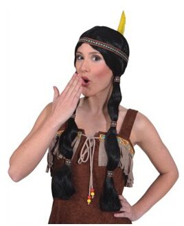 Indianen damespruik met staarten Zwart