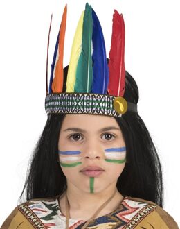 Indianen hoofdband kind met gekleurde veren Multikleur - Print