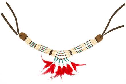 Indianen ketting met rode veren voor vrouwen - Accessoires > Sieraden