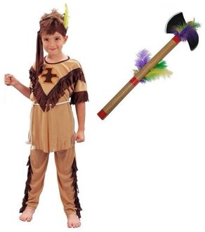 Indianen kostuum maat L met tomahawk voor kinderen