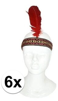 Indianen verkleed veren hoofdband - 6x stuks - voor volwassenen - Met klitteband - carnaval - indiaa