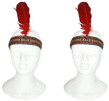 Indianen verkleed veren hoofdband - Set van 2x stuks - voor volwassenen - Met klitteband - carnaval