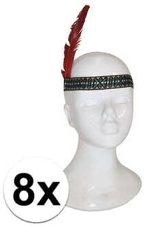 Indianenband - 8x - met veer - 54 cm - polyester - wilde westen - verkleedartikelen - kinderen