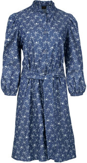 Indigo bloemen jurk met lange mouwen Indigoblauw