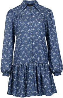 Indigo bloemenjurk met knopen Indigoblauw