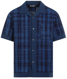 Indigo Geruite Bowling Kraag Shirt Universal Works , Blue , Heren - Xl,L,M,S