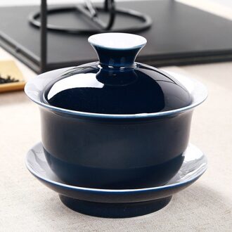 Indigo glazuur keramische Thee Terrine cup, blauw gaiwan thee porselein pot set reizen waterkoker Hand Geschilderd Rode cover kom thee set 150 ml 02