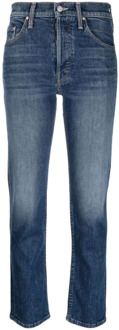 Indigo High-Rise Cropped Skinny Jeans Mother , Blue , Dames - W25,W24,W28,W32,W26