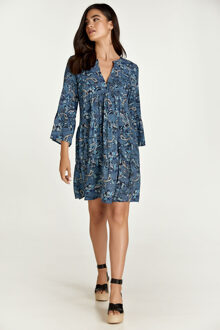 Indigo Paisley jurk met geplooide naden - maat Indigoblauw