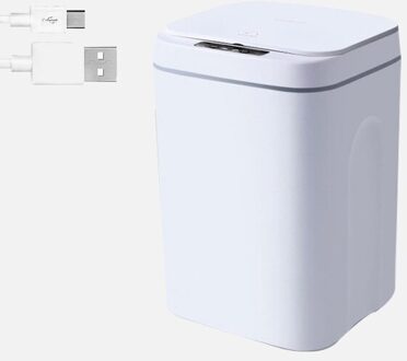 Indoor Smart Sensor Prullenbak Huishouden Keuken Wc Automatische Vuilnisbak Met Deksel Low Noise Sanitaire Emmer 16L / wit