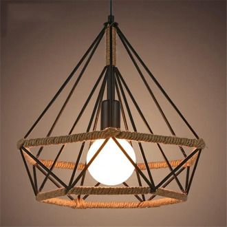 Industrial Vintage Cage Retro Loft Pyramid Hemp Rope Lamp Style Cafe Dining Diameter 25cm Ceiling Lamp