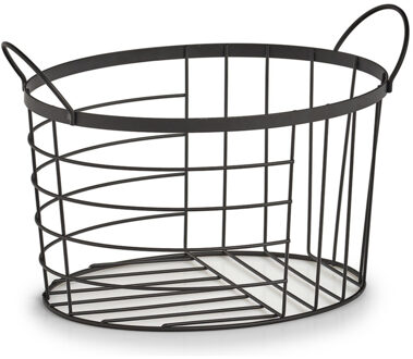 Industriele draadmand/opbergmand ovaal zwart metaal 35 x 23,5 x 23 cm - Opbergmanden