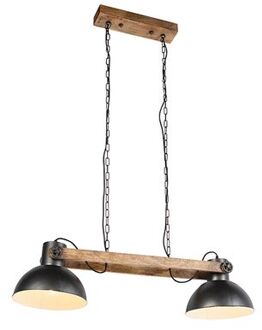 Industriële hanglamp donkergrijs met mango hout 2-lichts