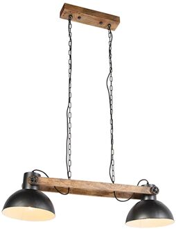 Industriële hanglamp donkergrijs met mango hout 2-lichts