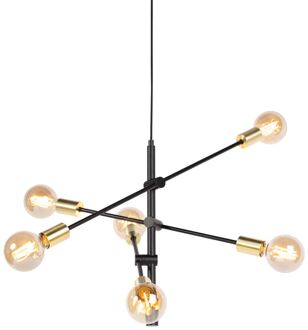 Industriële hanglamp zwart en goud 78 cm 6-lichts - Sydney