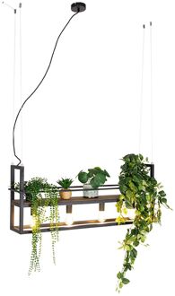 Industriële hanglamp zwart met hout en rek 4-lichts - Cage Rack Bruin