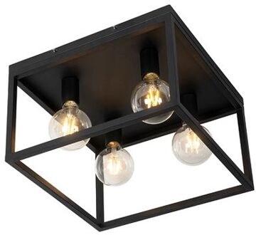 Industriële plafondlamp zwart 40 cm 4-lichts - Cage