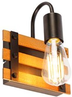 Industriële wandlamp zwart met hout - Paleta Mai Bruin