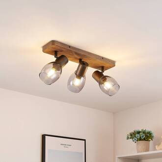 Ineska plafondspot, 3-lamps, hoekig hout donker, rookgrijs