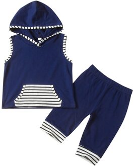 Infant Kids Baby Jongen Vest En Shorts Pak Mode Streep Stiksels Ronde Hals Hooded Tops En Elastische Mid-Lengte broek 1-6T