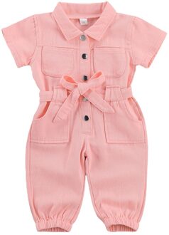 Infant Kids Baby Meisjes Denim Jumpsuit Werkkleding Een Stuk Peuter Pocket Korte Mouw Romper Voor Kinderen Overalls 5T