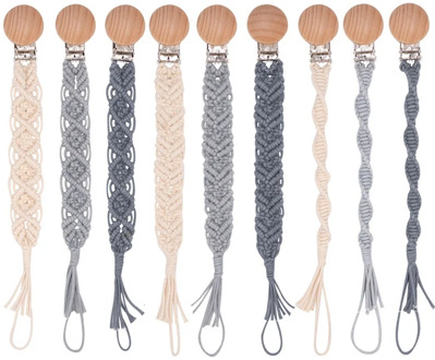 Infant Toddler Weaved Teething Toy Baby Dummy Chain Pacifier Clip Crochet Cotton Soother Wooden Beads Holder Nipple Clip