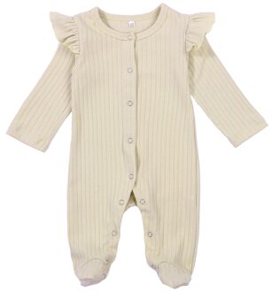 Infant Unisex Baby Meisjes Jongens Betaalde Jumpsuits Geribbelde Footies, leuke Verstoorde Lange Mouwen Effen Kleur Gebreide Een Stuk Pyjama Beige / 3M