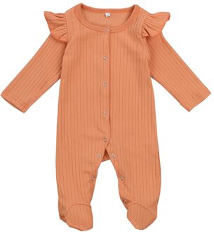 Infant Unisex Baby Meisjes Jongens Betaalde Jumpsuits Geribbelde Footies, leuke Verstoorde Lange Mouwen Effen Kleur Gebreide Een Stuk Pyjama Oranje / 3M