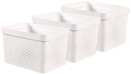 Infinity Recycled Dots Opbergbox - 17L - 3 stuks - Wit