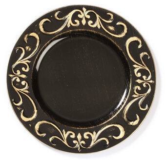 Inge Christmas Goods Kaarsenbord - plateau - rond - zwart-goud - kunststof - D33 cm