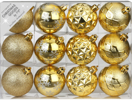 Inge Christmas Goods Kerstballen - 12st - goud - kunststof - 6 cm - Kerstbal Goudkleurig