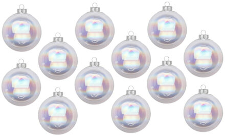 Inge Christmas Goods Kerstballen - 12x st - transparant parelmoer - D8 cm - glas - Kerstbal