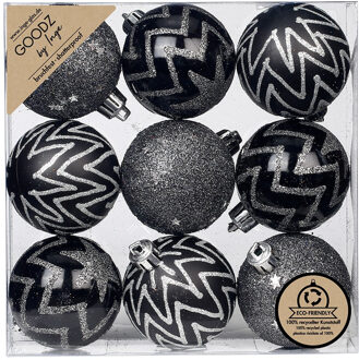 Inge Christmas Goods Kerstballen - 9st - kunststof zwart - 6 cm - Kerstbal