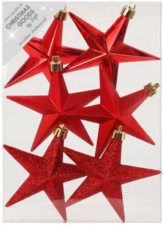 Inge Christmas goods Kersthangers - 6x - sterren - rood - 10 cm - Kersthangers