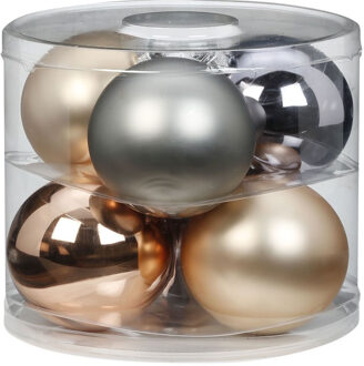 Inge Christmas Grote kerstballen - 6x - champagne/zilver - 10 cm - Kerstbal Multikleur