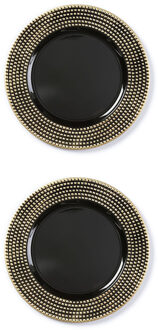 Inge Christmas kaarsbord - 4x stuks - zwart met gouden steentjes - kunststof - 33 cm - onderbord