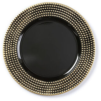 Inge Christmas kaarsbord - zwart met gouden steentjes - kunststof - 33 cm - onderbord