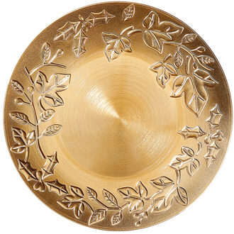 Inge Christmas kaarsenbord - goud met bladeren - kunststof - D33 cm - rond - Kaarsenplateaus Goudkleurig