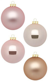 Inge Christmas Kerstballen - 12st - glas - parel roze - 8cm