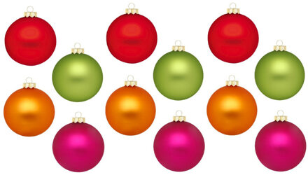 Inge Christmas Kerstballen - 12x - gekleurd - 8 cm - glas - Kerstbal Multikleur