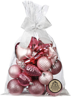 Inge Christmas kerstballen - 30 delig - kunststof - roze