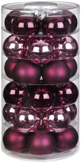 Inge Christmas Kerstballen - 30x st - glas - roze/bordeaux rood - 6 cm - Kerstbal Multikleur