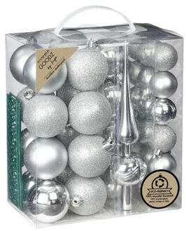 Inge Christmas kerstballen -39-dlg- zilver - kunststof - met piek - Kerstbal Zilverkleurig