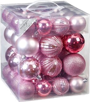 Inge Christmas Kerstballen - 50x st - roze - 4-6 cm - kunststof - Kerstbal