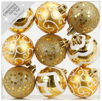 Inge Christmas Kerstballen - 9 stuks - goud - kunststof - 6 cm